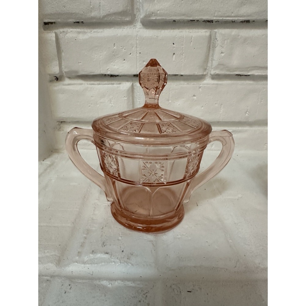 Jeannette Doric Creamer & Sugar Bowl Pink Depression Glass Read - Picture 2 of 16
